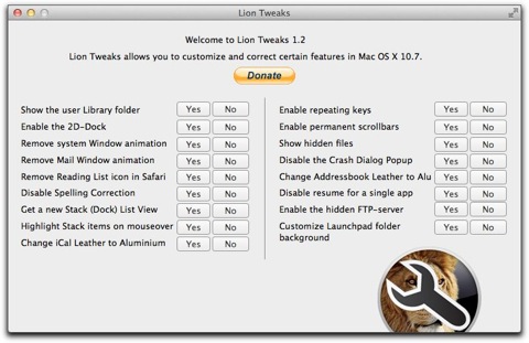 Mac OS X Lion 10.7の外観や機能をカスタマイズし修正するアプリケーション
