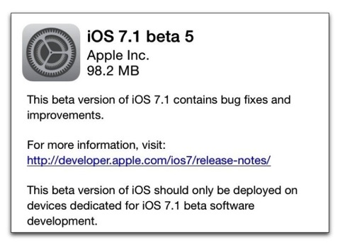 【iPhone,iPad】Apple、開発者にiOS 7.1 Beta 5をリリース