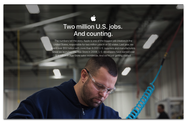 Apple、米国経済に貢献する新しいウェブサイトを公開