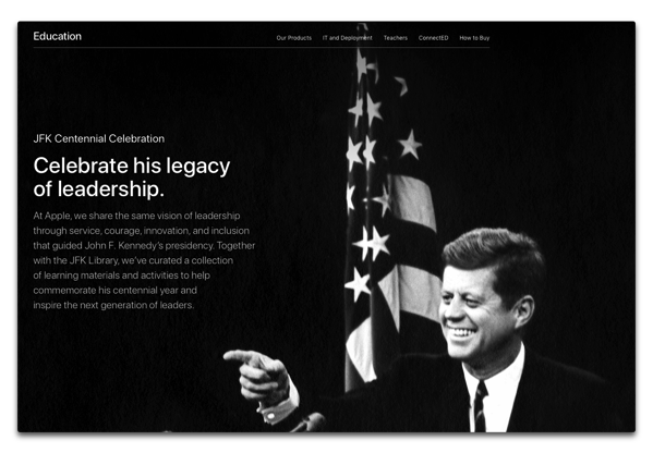 Apple、ジョン・F・ケネディ元大統領の生誕100周年を記念して特集を公開