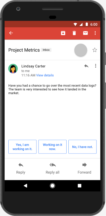 Smart Reply in Gmail Pixel Gray background