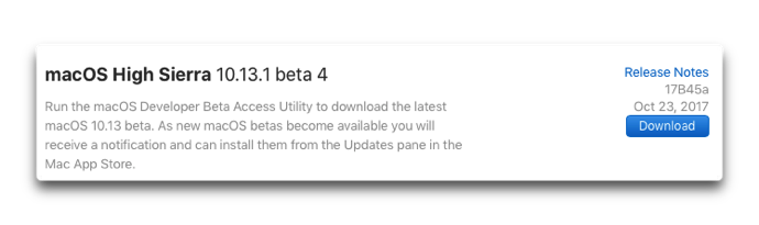 macOS High Sierra 10.13.1 beta 4