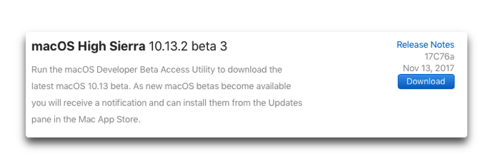MacOS High Sierra 10 13 2 beta 3