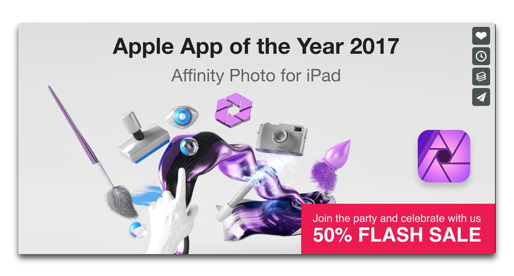 【Sale情報/iOS】2017 iPad App of the Yearの受章を記念して「Affinity Photo for iPad」が50％オフ