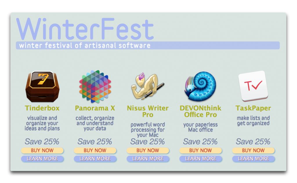 【Sale情報/Mac】Artisanal Softwareの「WinterFest」で優れたMacデベロッパーのアプリが25％オフ