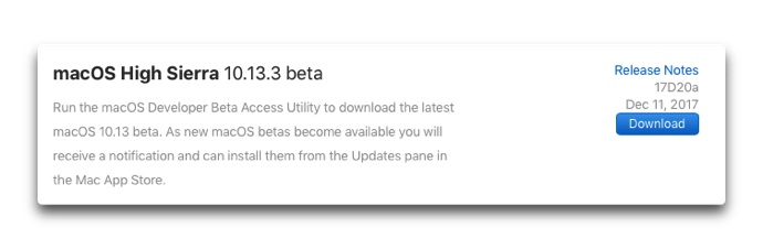 MacOS High Sierra 10 13 3 beta 1