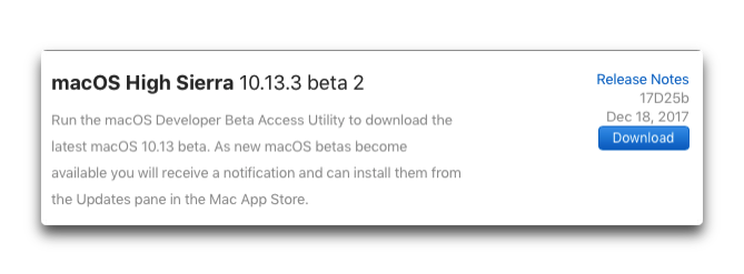 MacOS High Sierra 10 13 3 beta 2  17D25b 001