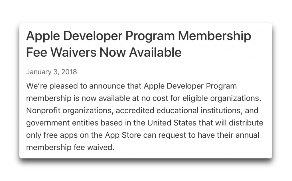 Apple、教育機関や非営利組織に「Developer Program Membership」を無料に