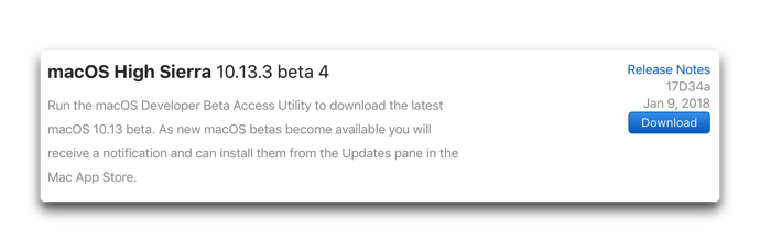 MacOS 10 13 3 beta 4  17D34a