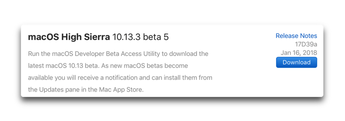 MacOS High Sierra 10 13 3 beta 5