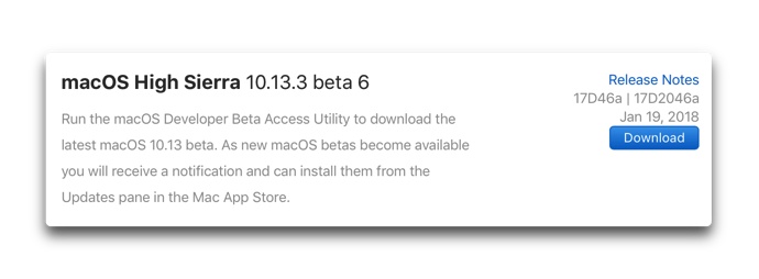 MacOS High Sierra 10 13 3 beta 6