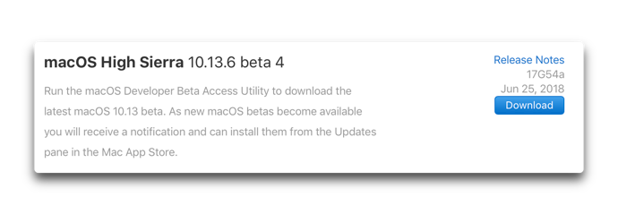 MacOS High Sierra 10 13 6 beta 4 z