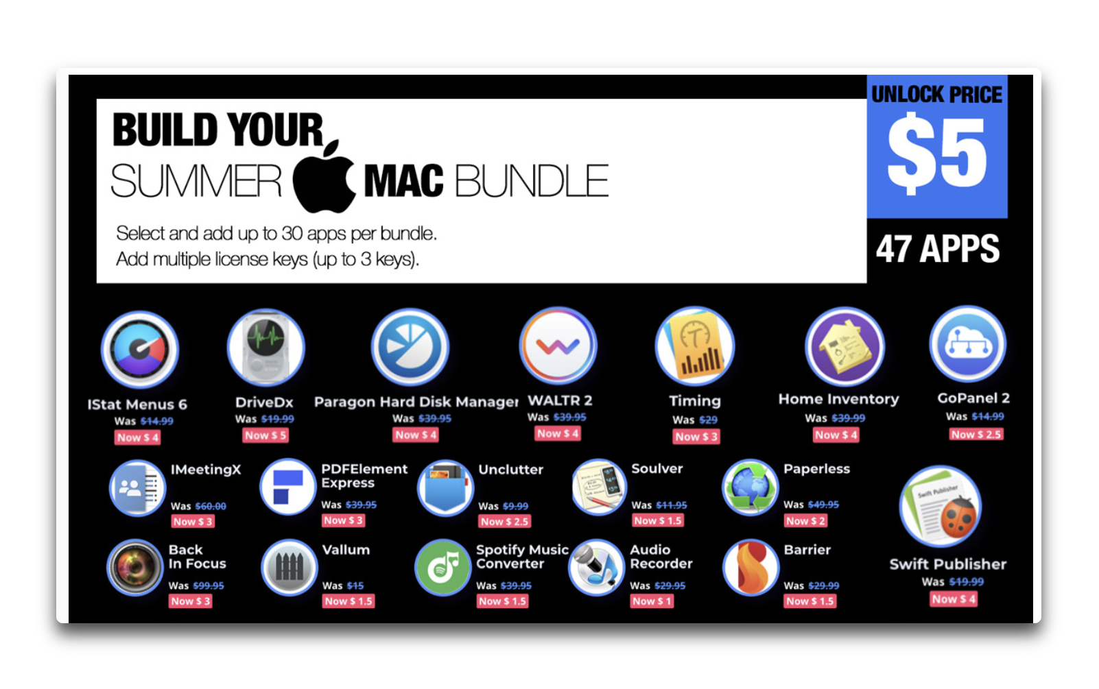 【Sale情報/ Mac】BundleHunt、「Summer Mac Bundle」で5ドルを支払うことで、47アプリが格安で購入できる