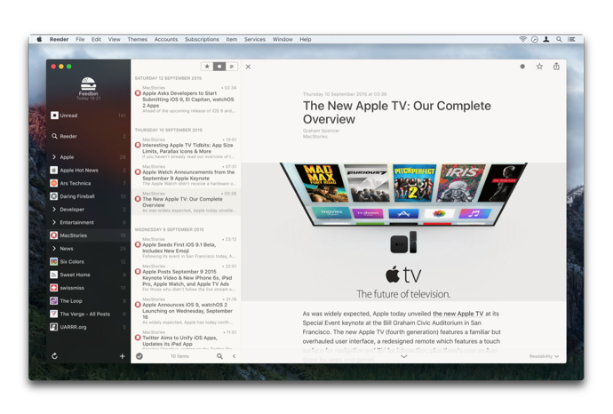 【Sale情報】Mac版・iOS版 RSSクライアントの「Reeder 3」が無料