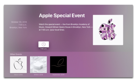 Apple TVのアプリ「Apple Events」が、10月30日のイベントを前にアップデート