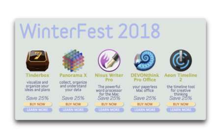 【Sale情報/Mac】WinterFest 2018で「Scrivener」「DEVONthink Pro Office」など18人気アプリが25％オフ
