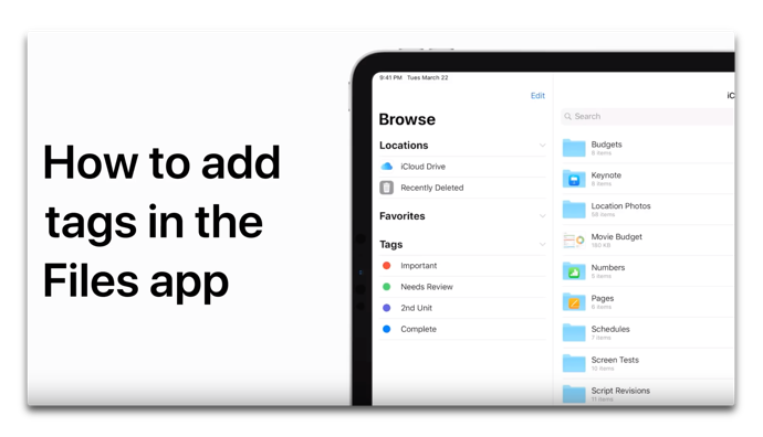 Apple Support、iPadのファイルアプリにタグを追加・作成する方法のハウツービデオを公開