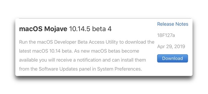 MacOS Mojave 10 14 5 beta 4 00001