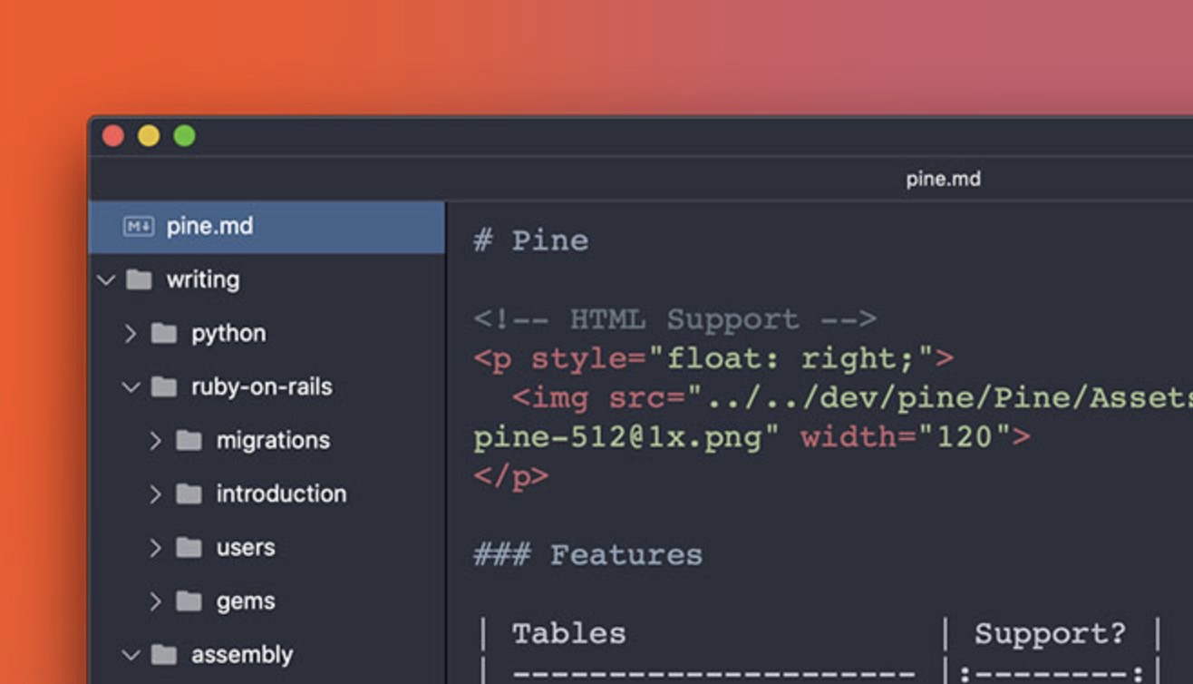 macOS用のオープンソース マークダウンエディタ「Pine」
