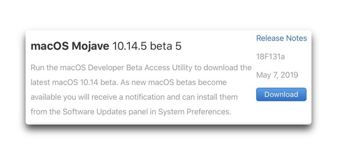 MacOS Mojave 10 14 5 beta 5 00001