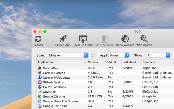 macOS Catalina 10.15 に向けて、32bitアプリをチェックし64bitの世界へ無料の「Go64」 |