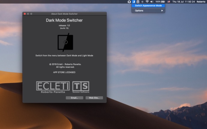 【Mac】ワンクリックでMacをライトモードからダークモードに切り替える無料アプリ「Dark Mode Switch」