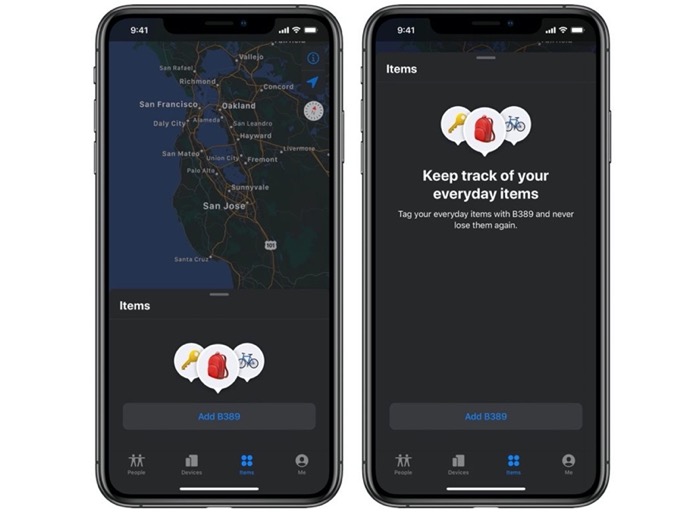 Appleの新しい「AirTag」スクリーンショットにより、アプリ「探す」のレイアウトを表示