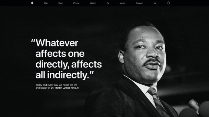Apple、Martin Luther King Jr. Dayを記念してWebサイトのトップページで敬意を表わす