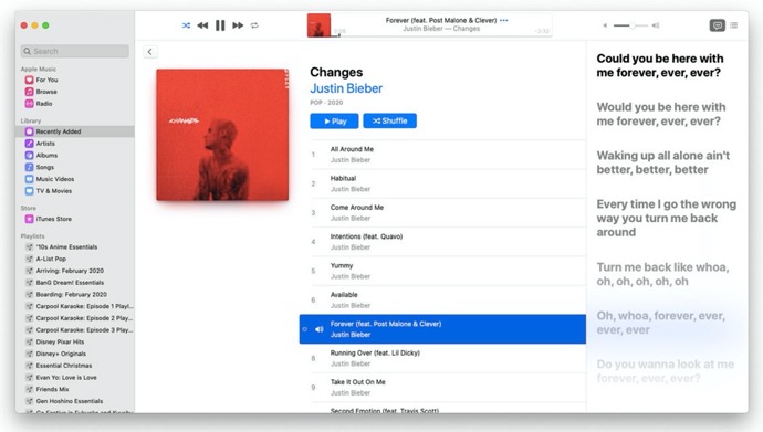 Apple Music for Macが最新のmacOS 10.15.4 beta 2でリアルタイムの歌詞機能を追加