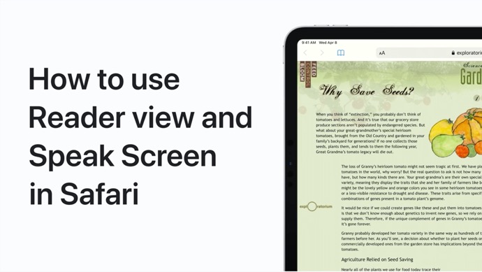 Apple Support、iPhoneまたはiPadでテキストを読み上げる方法とSafariのリーダービューで読み上げ画面を使用する方法のハウツービデオを公開