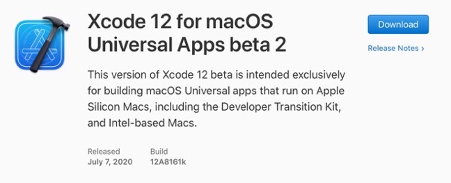 Xcode 12 for macOS Universal Apps beta 2 00001 z