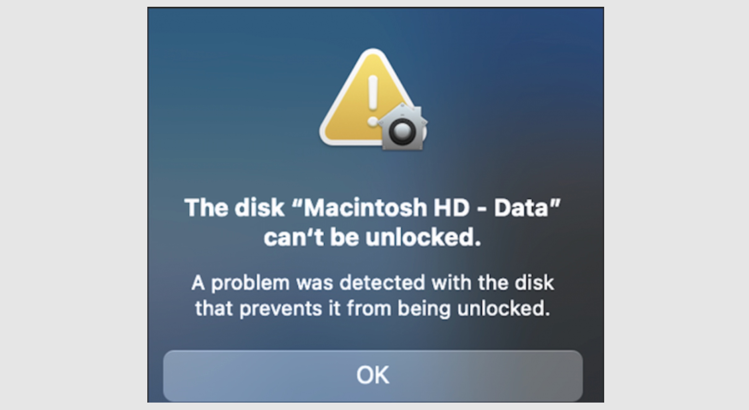 macOS Big Surアップデート後、ディスク「Macintosh HD – Data」のロックが解除できない場合の対処方法