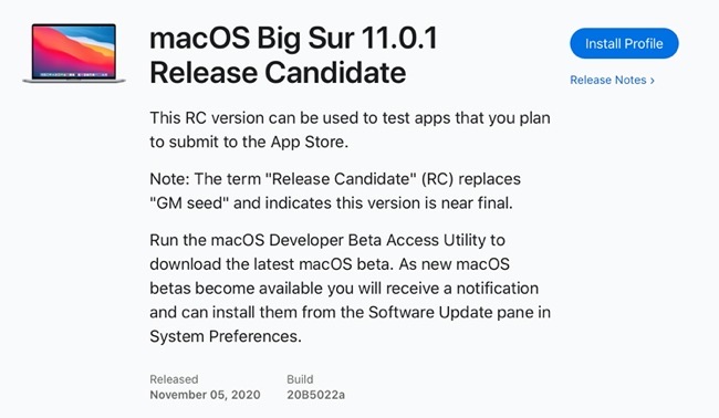 MacOS Big Sur 11 0 1 Release Candidate 00001