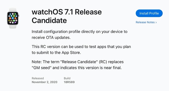 WatchOS 7 1 Release Candidate 00001