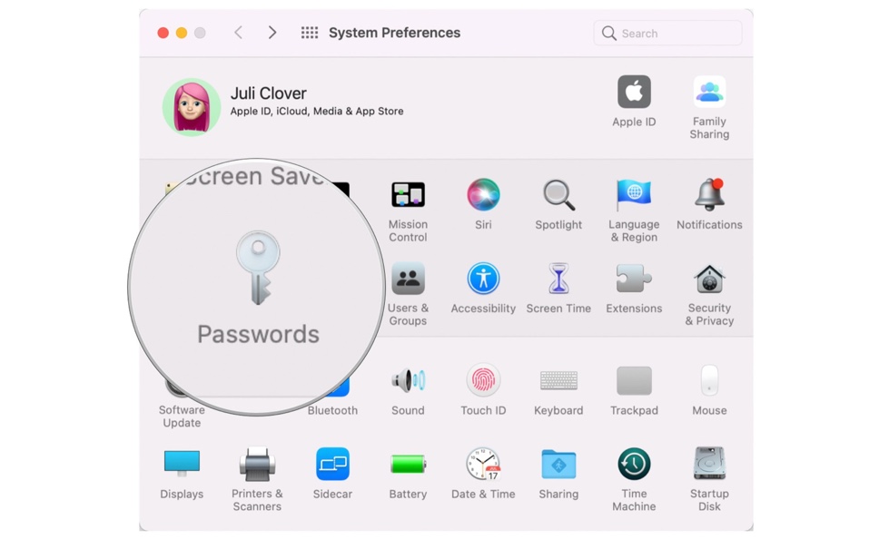 macOS Monterey、システム環境設定、組み込みオーセンティケーターなどの専用パスワードセクションを追加