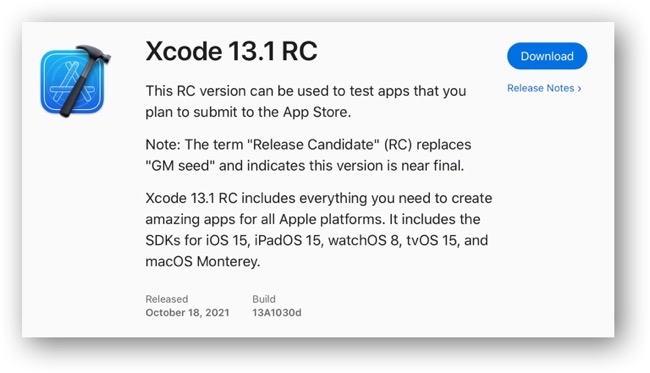 Xcode 13 1 RC