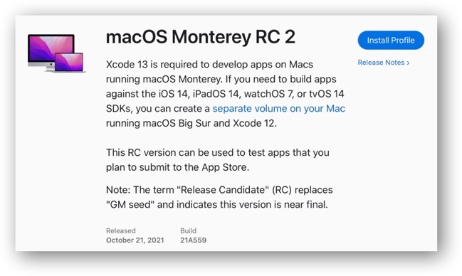 MacOS Monterey RC 2