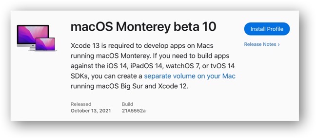 MacOS Monterey beta 10