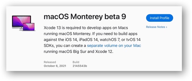MacOS Monterey beta 9