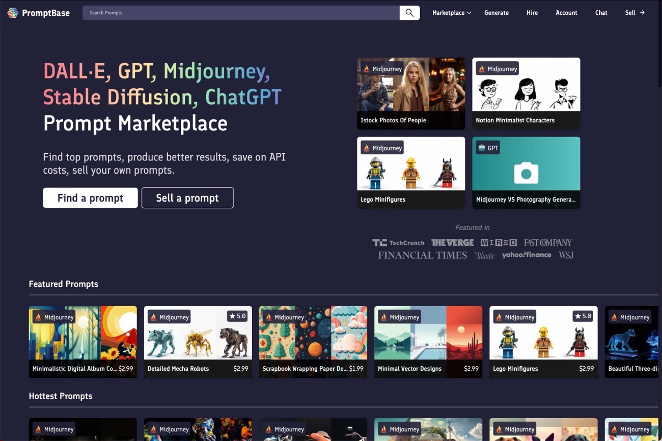 ChatGPTやMidjourneyのプロンプトを$1.99から販売するWebサイト「PromptBase」