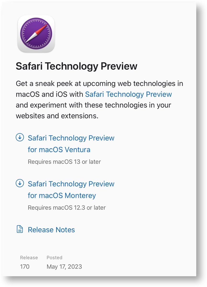 Safari Technology Preview 170 01