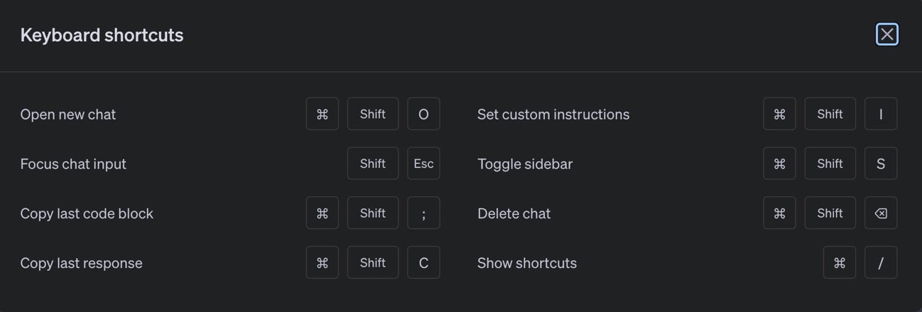 ChatGPT Keyboard shortcuts