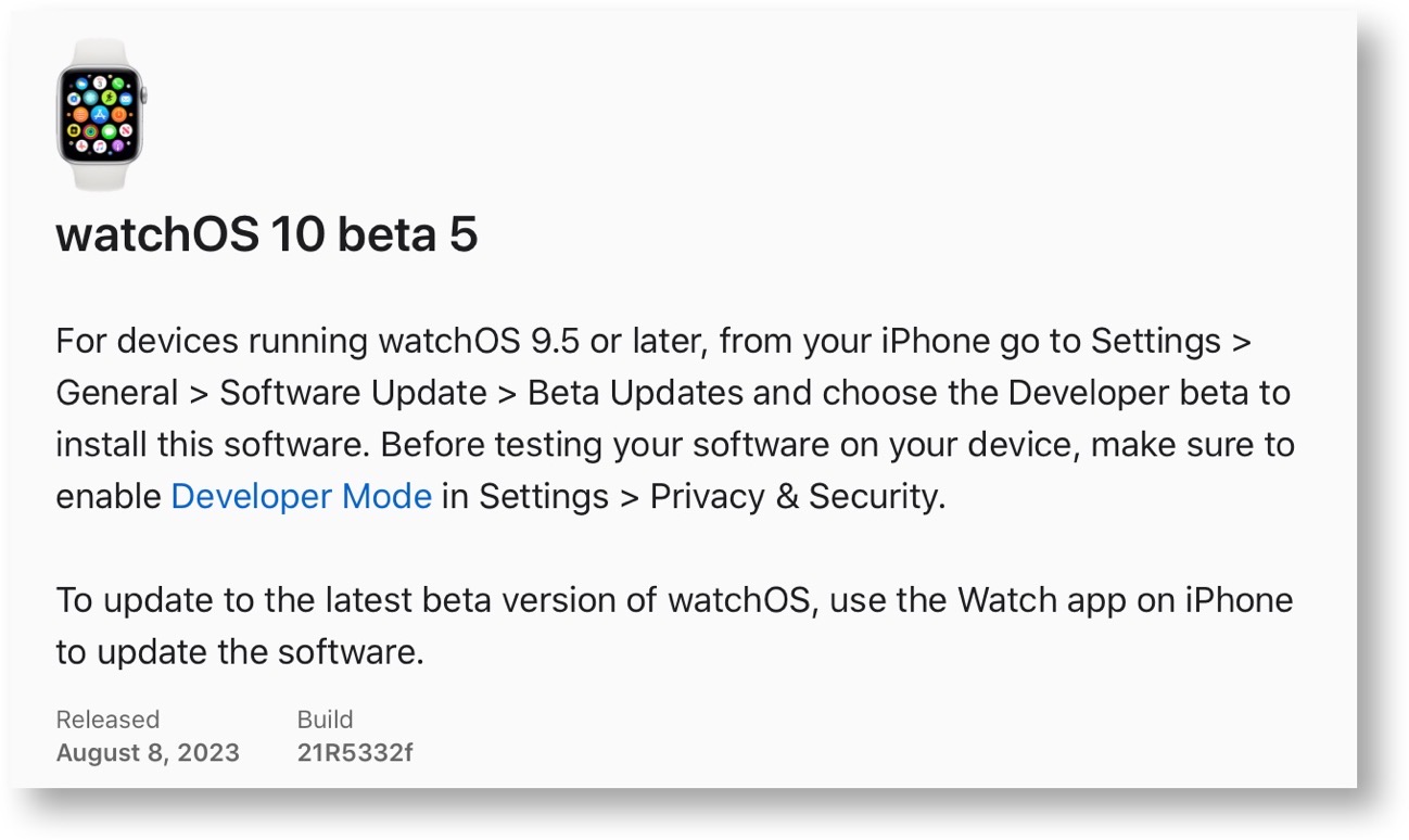 WatchOS 10 beta 5