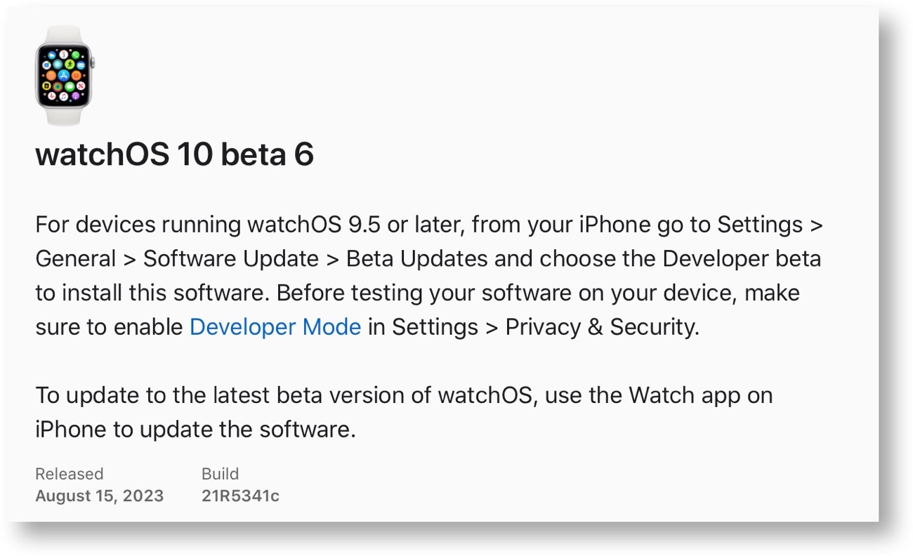 WatchOS 10 beta 6