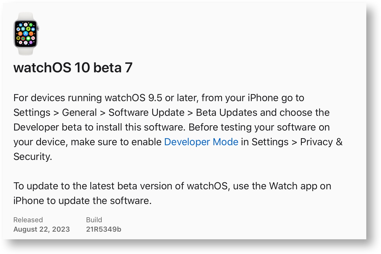 WatchOS 10 beta 7