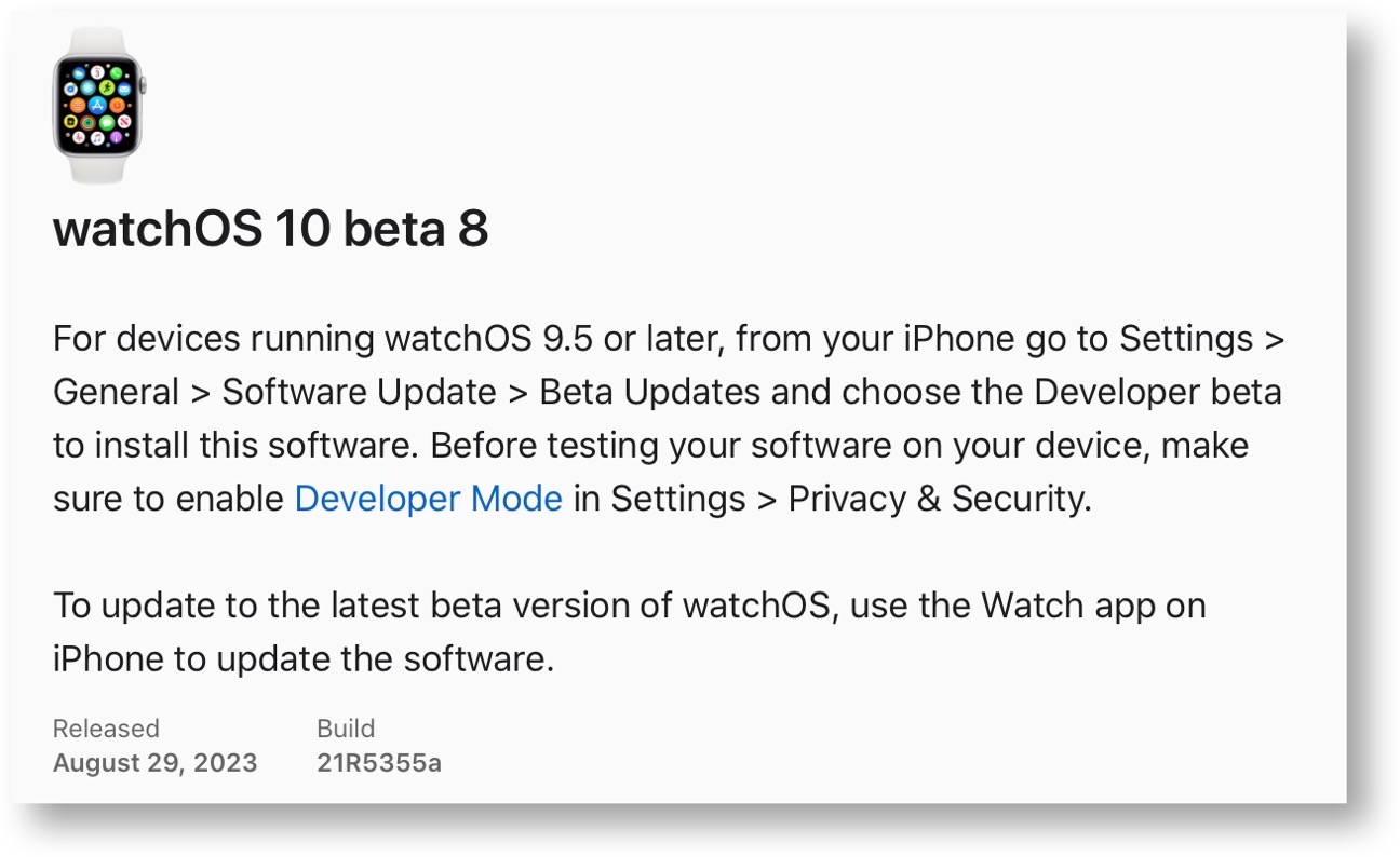 WatchOS 10 beta 8