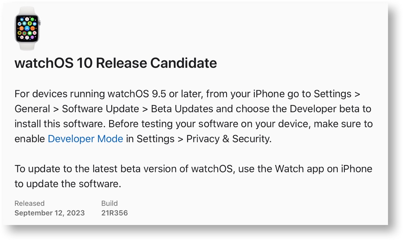 WatchOS 10 Release Candidate