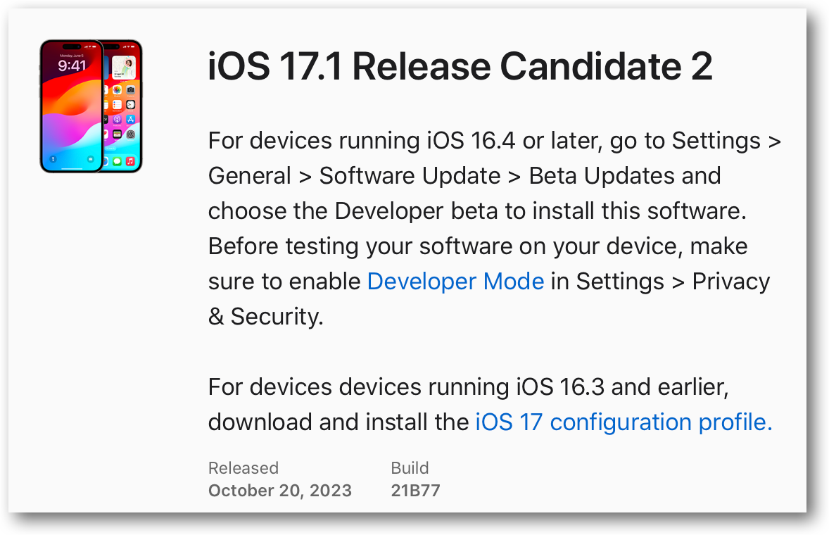 IOS 17 1 Release Candidate 2