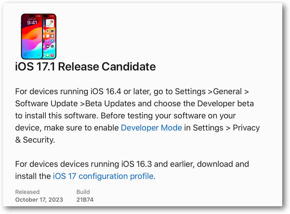 IOS 17 1 Release Candidate
