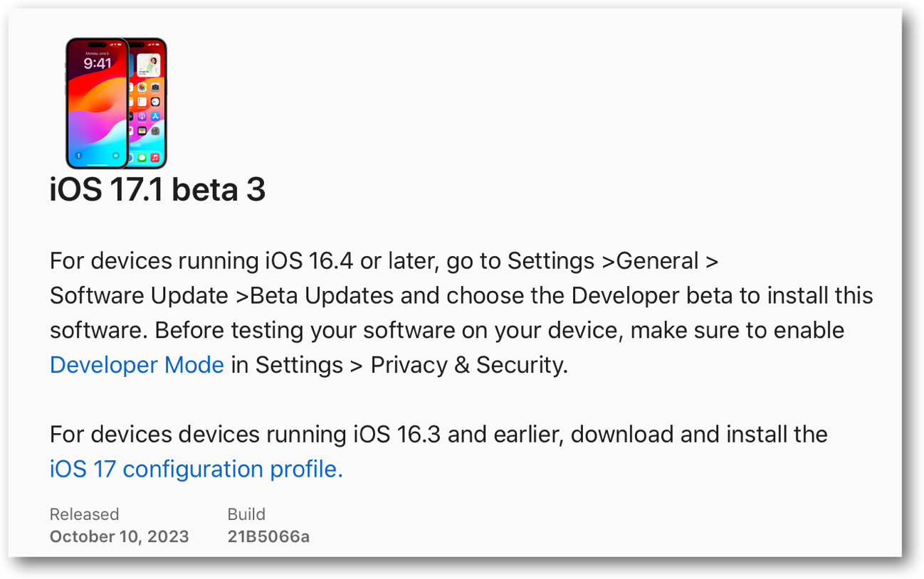 IOS 17 1 beta 3